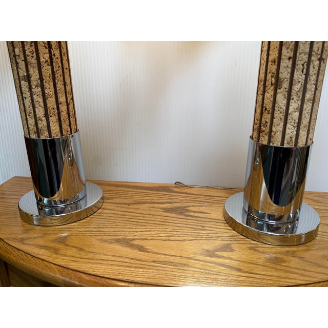 2000 - 2009 Chromed Cork Table Lamps, Pair For Sale - Image 5 of 12