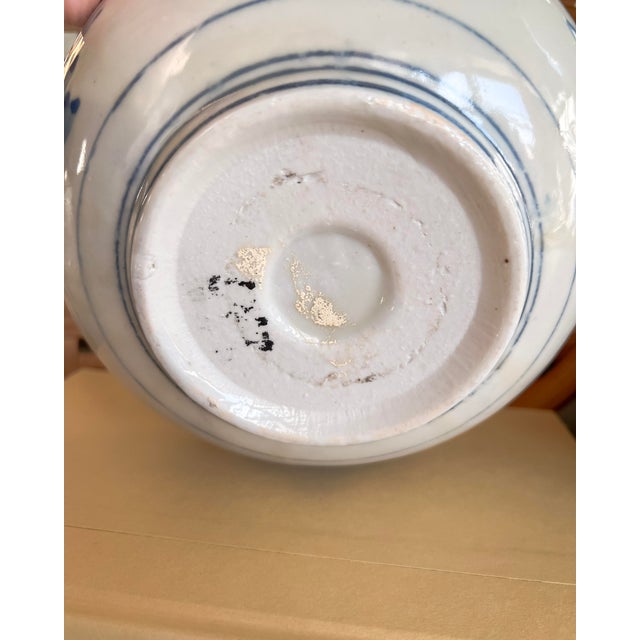 Antique Blue & White Hand-Painted Porcelain Bowl With Fisherman Scene For Sale - Image 10 of 10