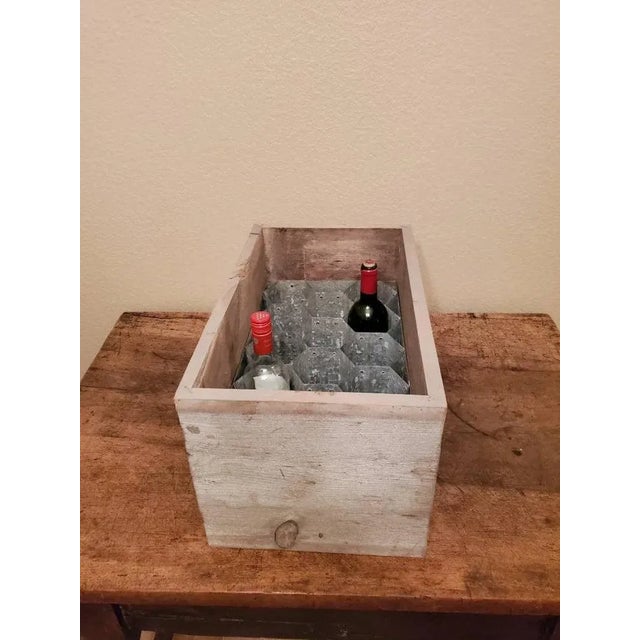 Rustic Patinated Galvanized Steel Honeycomb & Wooden Case Fourteen Wine Bottle Holder Rack For Sale In Dallas - Image 6 of 11