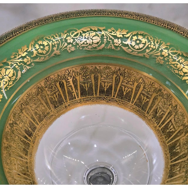 1930s Art Deco 1930s Bohemian Green & Gold Compote, Moser Style For Sale - Image 5 of 11
