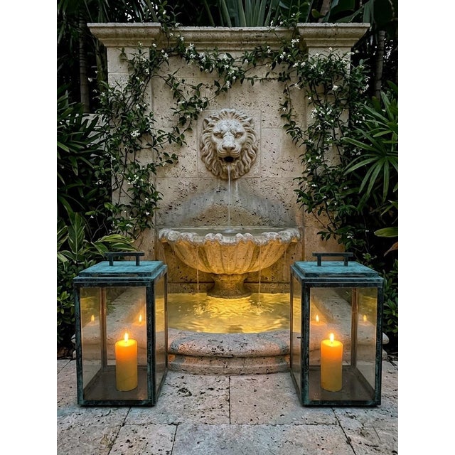 Pair of Vintage Metal With Verdigris Bronze Finish Rectangular Lanterns For Sale - Image 11 of 12