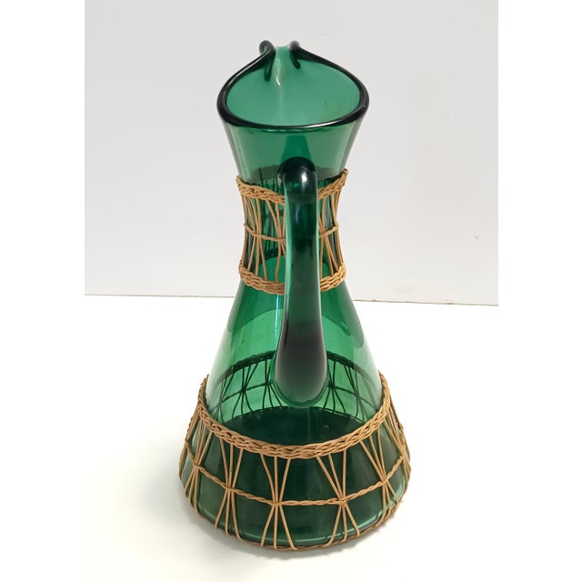 1960s Green Hand Blown Glass and Wicker Jug, Empoli, Italy, 1960s For Sale - Image 5 of 13