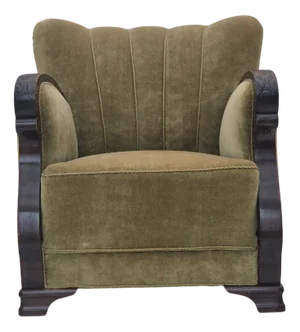 Danish Relax Armchair in Green Furniture Velour & Beech Wood, 1950s