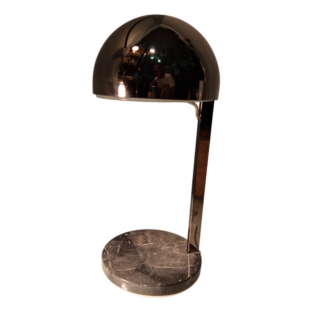 Penta Light with Black Marquinia Marble Base and Chrome Lampshade For Sale