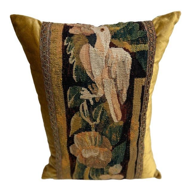 Pillow With 18th Century Tapestry - Bird Pecking at a Fruit For Sale