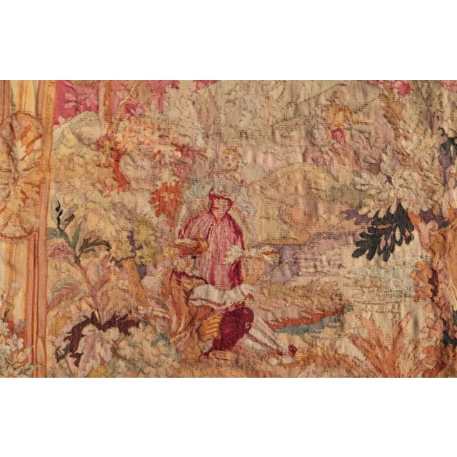 French Late 19th Century French Aubusson Pastoral Tapestry With Figures and Floral Border For Sale - Image 3 of 12