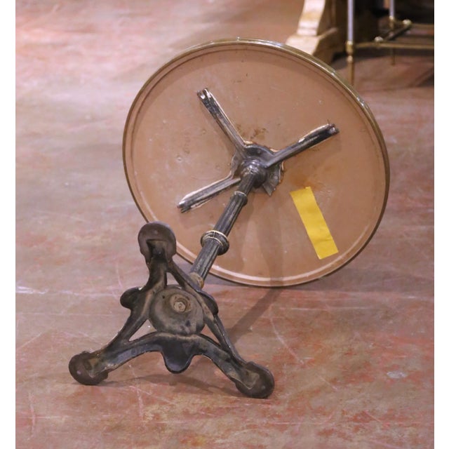 Stone Early 20th Century French Bistro Table With Faux Marble Top and Brass Rim For Sale - Image 7 of 8