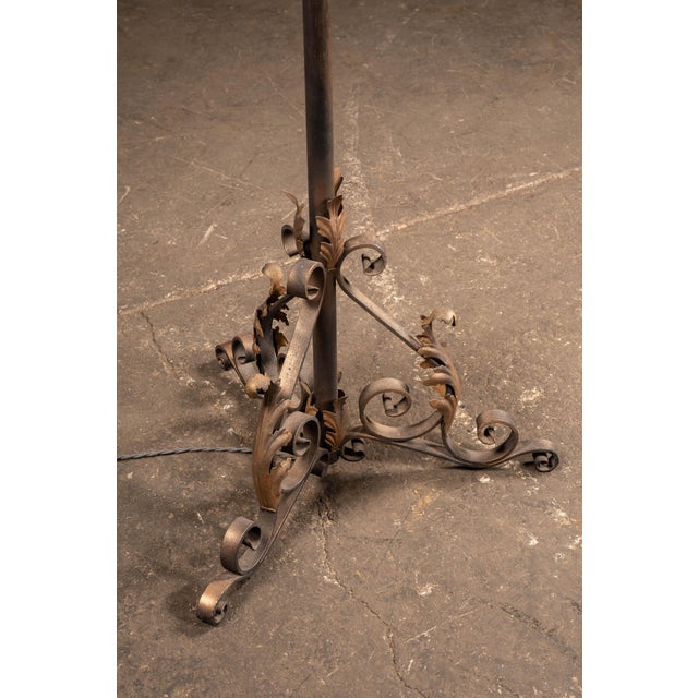 Brass Early 20th Century Monumental Gothic Revival Wrought Iron Floor Candelabra Lamp For Sale - Image 8 of 8