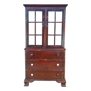 Mid Century Mahogany Stepback China Display Cabinet Hutch Bookcase 68" For Sale