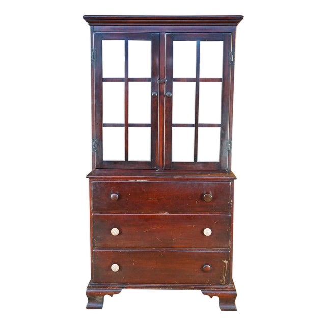 Mid Century Mahogany Stepback China Display Cabinet Hutch Bookcase 68" For Sale
