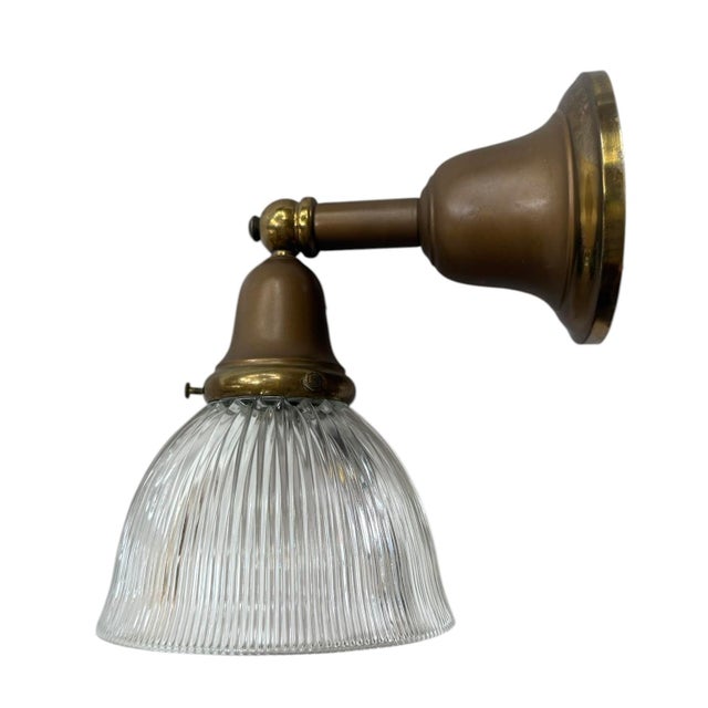 Circa 1920’s Original Painted Patina Holophane Bell Shade Wall Sconce For Sale - Image 9 of 10