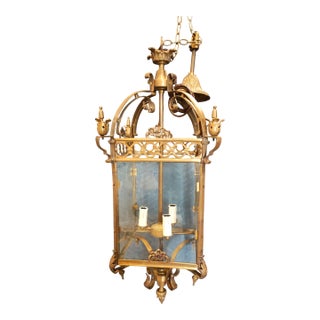 Late 20th Century French Louis XV Style Brass & Glass Hall Lantern For Sale