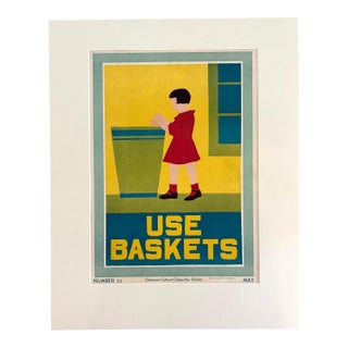 Original Vintage 1930s Character Culture Poster, "Use Baskets", in 16x20 Mat For Sale