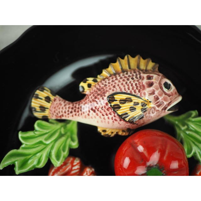 1950s French Vallauris Majolica Trompe l'Oeil Fish Decorative Wall Plate For Sale - Image 6 of 10