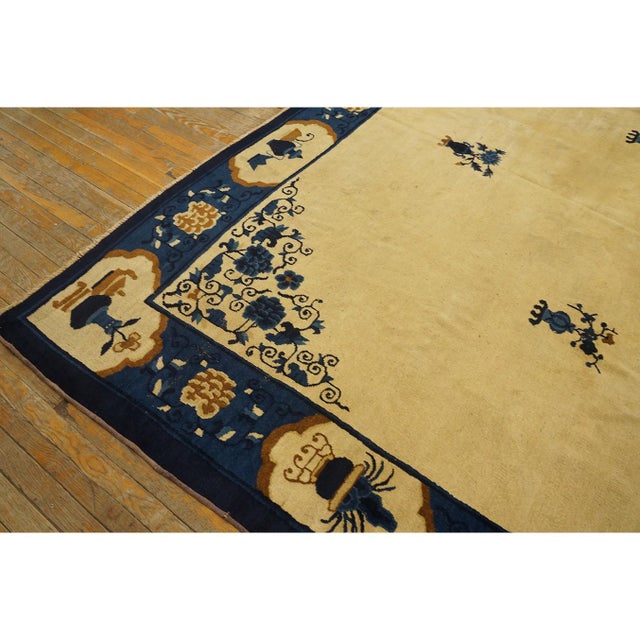 1920s Antique Allover Floral Deco Chinese Peking Handknotted Wool Room Size Rug For Sale - Image 9 of 10