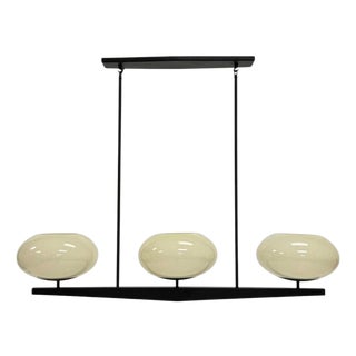 Marian Jamieson "Spyglass" Chandelier Antique Brass Shell White Glass For Sale