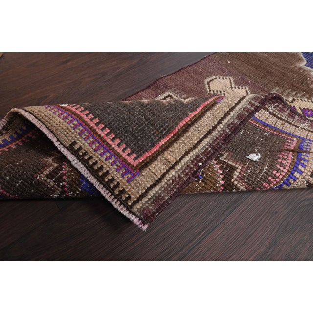 Brown Vintage Turkish Oushak Handmade Wool Cotton Brown Runner Rug For Sale - Image 8 of 9