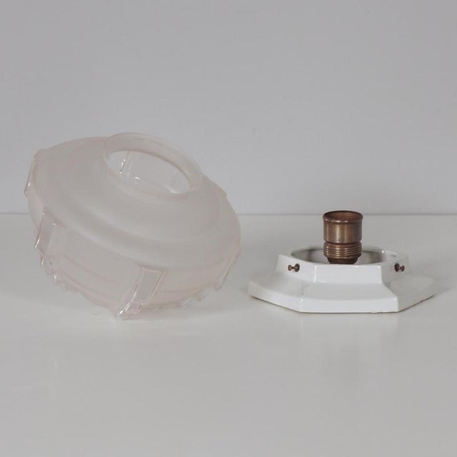 Glass Art Deco Ceiling Lamp in Porcelain and Sandblasted Glass, 1930s For Sale - Image 7 of 9