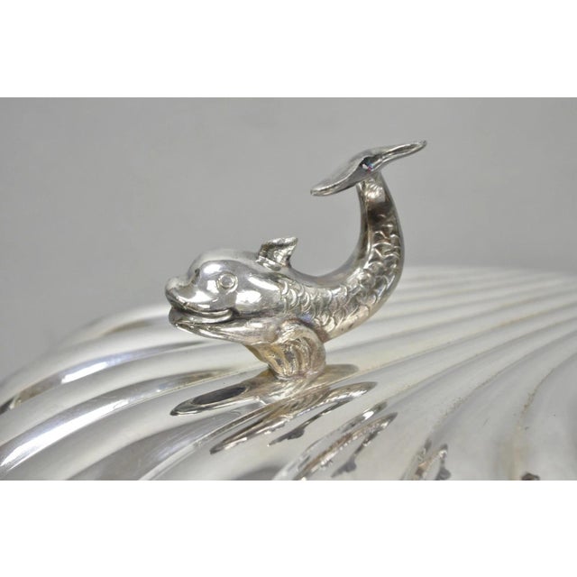 Vintage Eaton Silver Co Regency Silver Plated Clam Shell Warmer W Dolphin Handle For Sale - Image 15 of 18