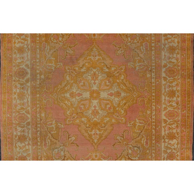 Early 20th Century Antique Indian Amritsar Rug in Acidic Yellow, Pink and Ivory With Medallion For Sale - Image 5 of 14