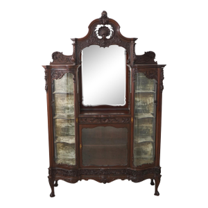 Antique Victorian Carved Mahogany Curio Display Cabinet