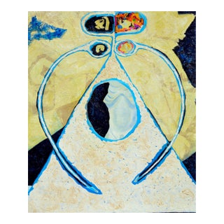 Mid Century Yellow and Blue Large Scale Abstract by Louis Earnest Nadalini For Sale