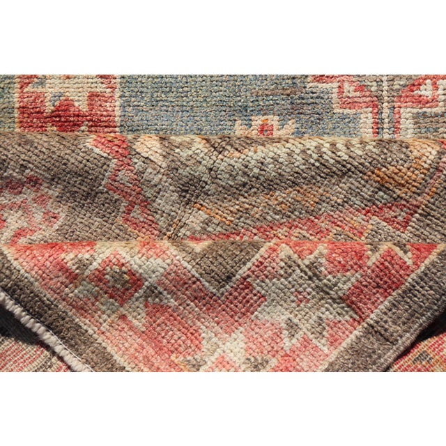 Turkish Oushak Runner With Coral Red and Taupe Geometric Medallion Design For Sale - Image 11 of 12