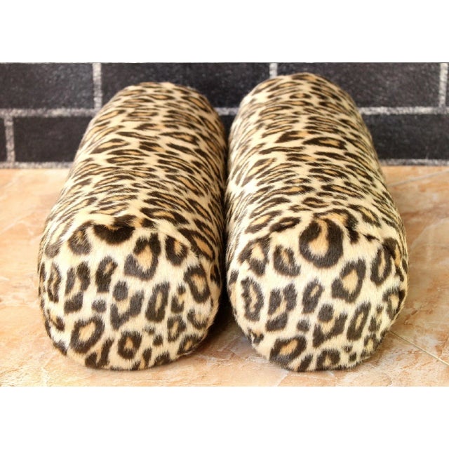 Textile Vintage Leopard Fur Velvet Bolster Pillows - a Pair For Sale - Image 7 of 13