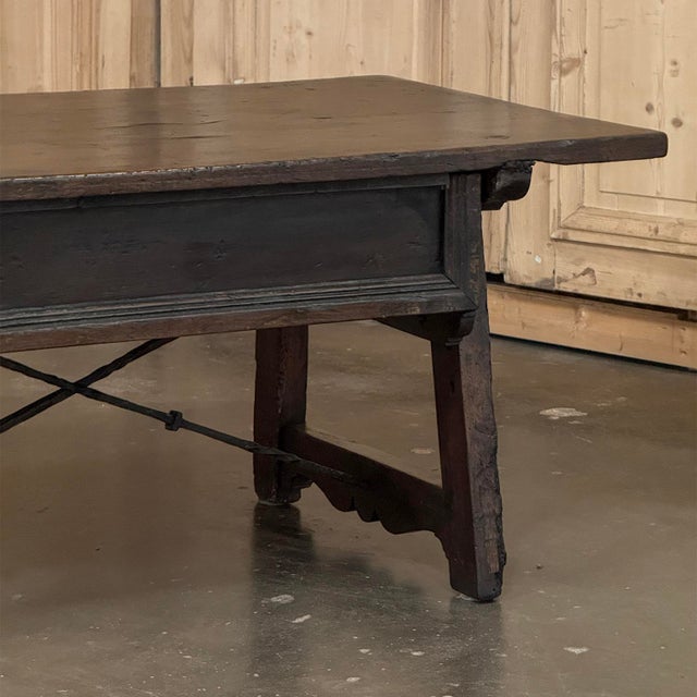Rare 17th Century Rustic Spanish Walnut Coffee Table With Wrought Iron For Sale - Image 18 of 18