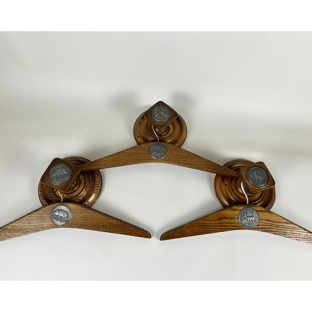 Brown Vintage German Hunting Hangers in Handcrafted Wood and Pewter, 1950s, Set of 6 For Sale - Image 8 of 8