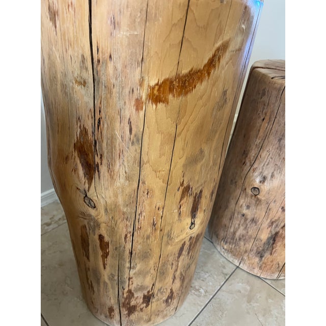 Contemporary Set of Three Solid Wood Stump Side Tables For Sale - Image 3 of 12