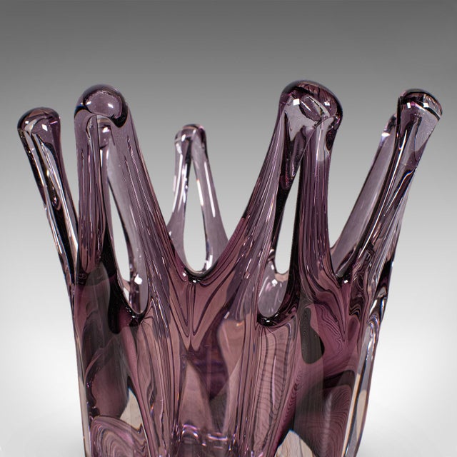 Purple Vintage Starburst Display Bowl, Czech, Bohemia Art Glass Fruit Dish, Mid Century For Sale - Image 8 of 10