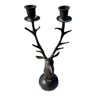 1980s Bronze Patinated Brass Stag Candelabra For Sale