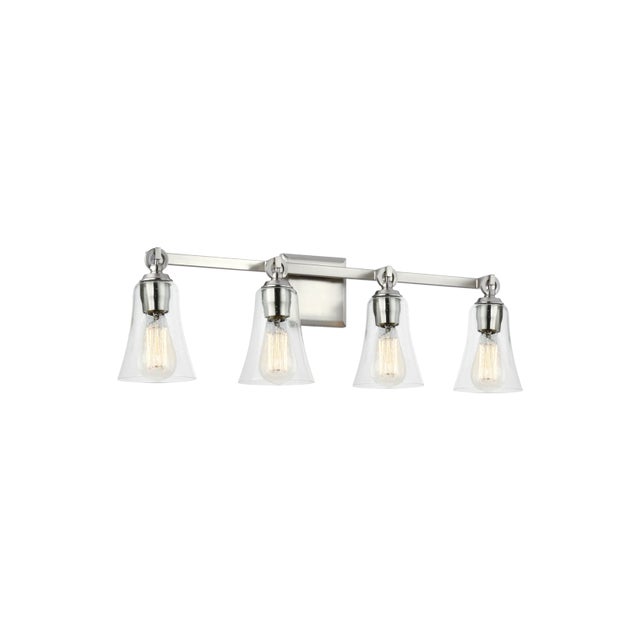 The Sean Lavin Monterro four light vanity fixture in satin nickel provides abundant light for your bath vanity, while...
