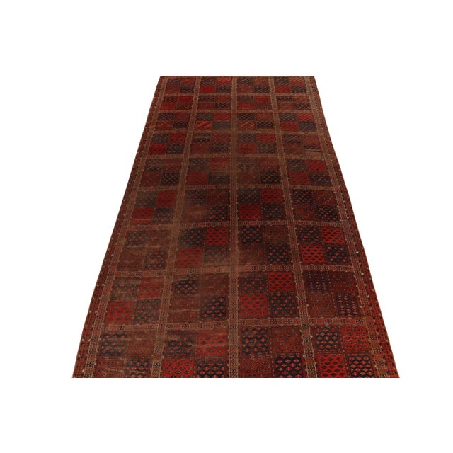 1950s Vintage Turkish Extra-Long Runner With Tribal Motifs & Symbolic Lattice in Red - Rug & Kilim For Sale - Image 5 of 7