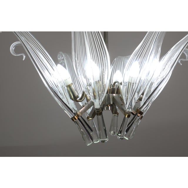 1980s Extraordinary Large Transparent Murano Glass Leaves Chandelier by Franco Luce For Sale - Image 18 of 18