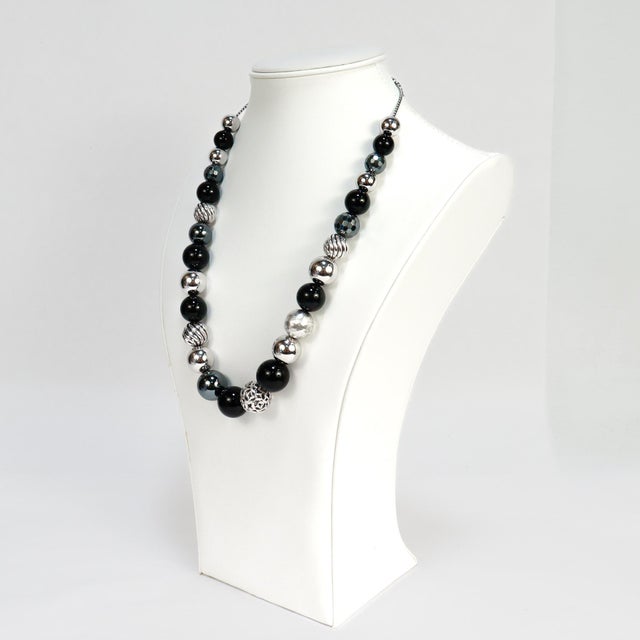 Metal David Yurman Elements Adjustable Silver, Onyx, & Hematite Bead Necklace For Sale - Image 7 of 12