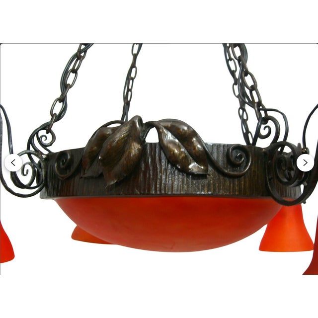 French Art Deco Art Nouveau Pate de Verre Chandelier, 1980s For Sale - Image 10 of 11