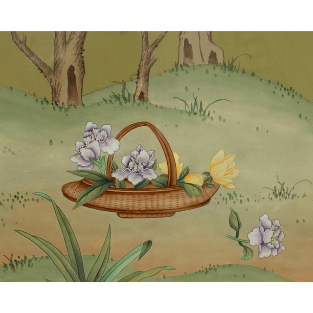 Pair of Chelsea House Edgedale Chinoiserie Painted Silk Panels For Sale - Image 13 of 18