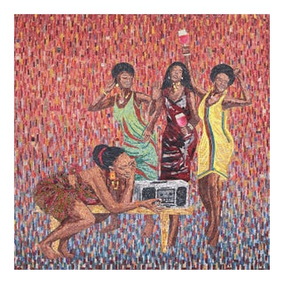 Le Danse De Moribayassa #1 - Large Original Contemporary Mixed Media Painting on Canvas by Amadou Opa Bathily For Sale