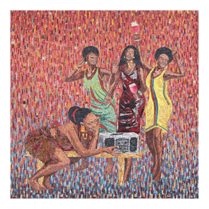 Le Danse De Moribayassa #1 - Large Original Contemporary Mixed Media Painting on Canvas by Amadou Opa Bathily