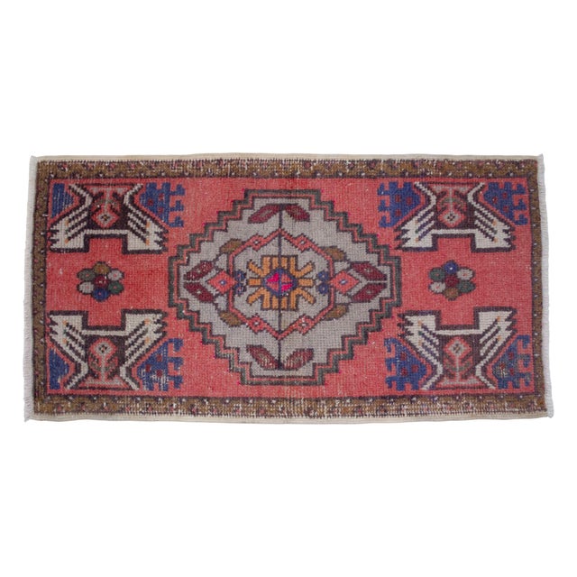 Distressed Low Pile Turkish Petite Rug Hand Knotted Faded Mat Enrty Decor- 1'8'' X 3' For Sale - Image 6 of 13