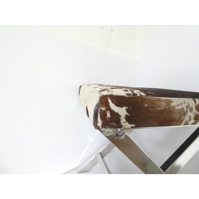 Vintage French Cowhide & Stainless Steel Footstool attributed to 23homedesign For Sale - Image 4 of 8