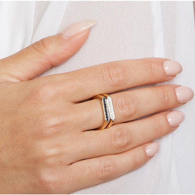 Syna Yellow Gold Hex Ring with Diamonds For Sale - Image 4 of 4