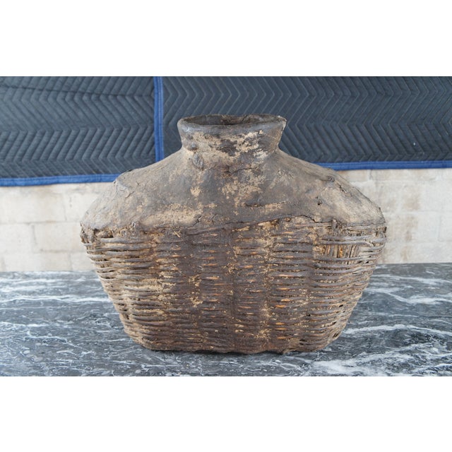 Early 20th Century Early 20th Century Antique Chinese Woven Willow Oil Container Jar For Sale - Image 5 of 9