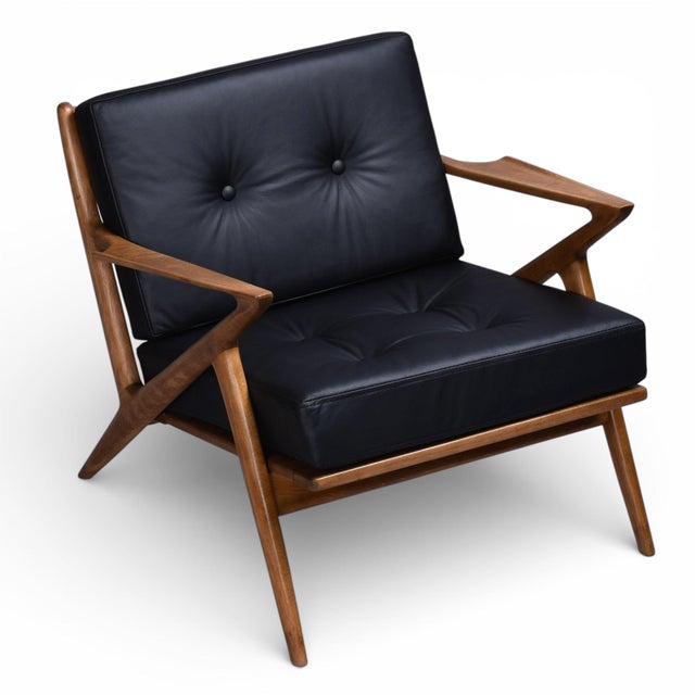 Restored Poul Jensen for Selig Danish Z Chair Black Leather 1950s For Sale - Image 12 of 18