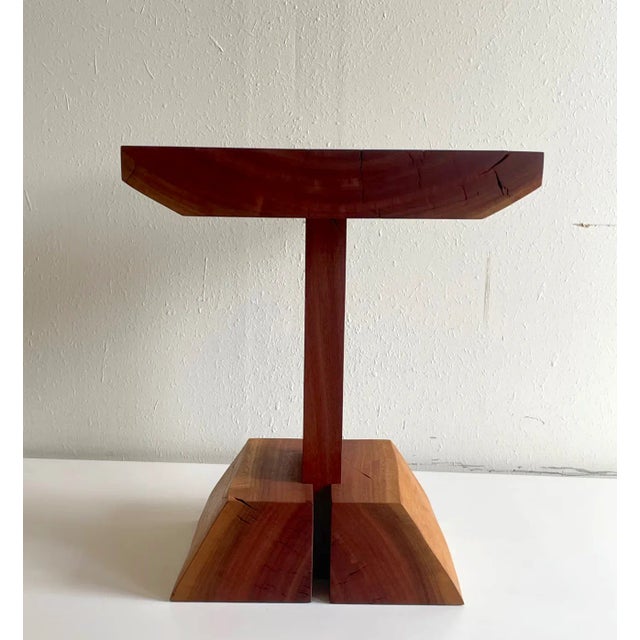 Handcrafted Wooden Pedestal End or Side Table | 1980s Rustic For Sale In Los Angeles - Image 6 of 10