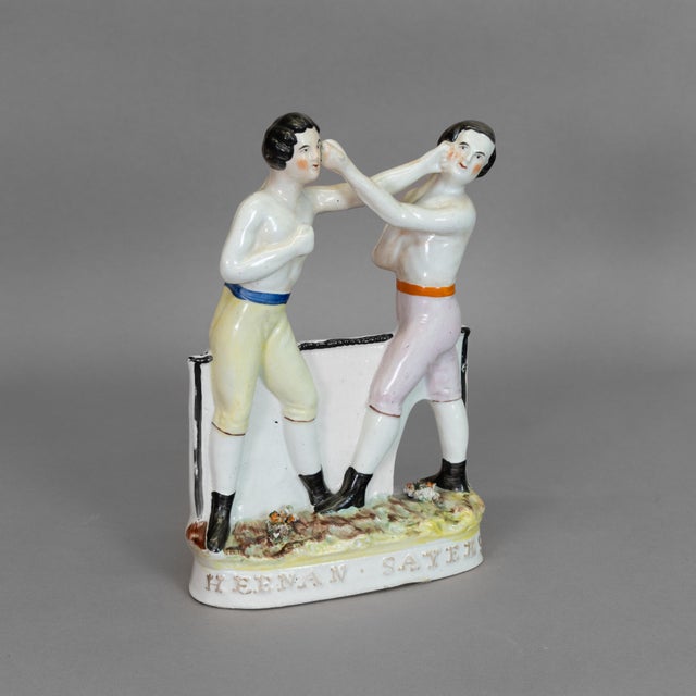 19th-century ceramic Staffordshire figure "The Boxers", depicting the famous bare-knuckle boxing match between American...