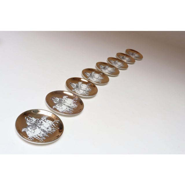 1960s Set of Eight Vintage Gilded Roman Chariot Coasters by Piero Fornasetti With Box For Sale - Image 5 of 18
