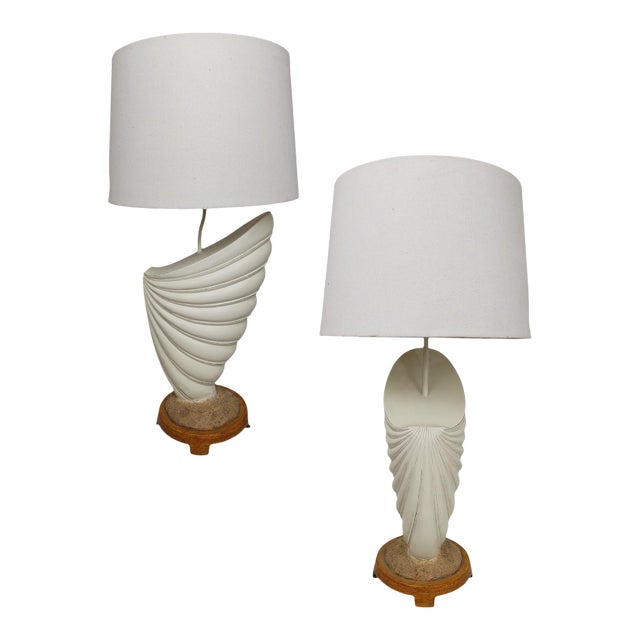 Pair of Mid-Century / Palm Beach Style Coastal Shell Table Lamps For Sale